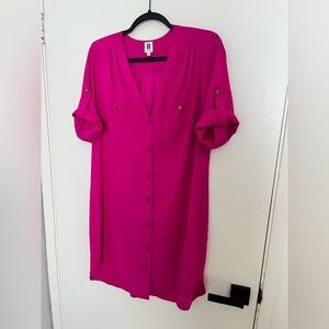 Hot pink shirt dress roll tab sleeves M